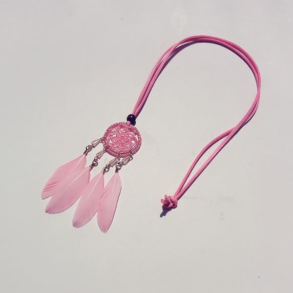 Ethnic Dream Catcher Necklace: Adjustable Velvet Choker with Crystal, Feather, and Clavicle Charms