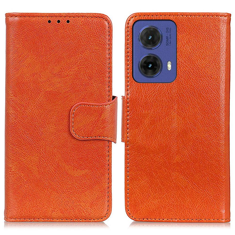 

Чехол-кошелек из спилковой кожи с текстурой наппа для Motorola Moto G85 5G/S50 Neo 5G Orange