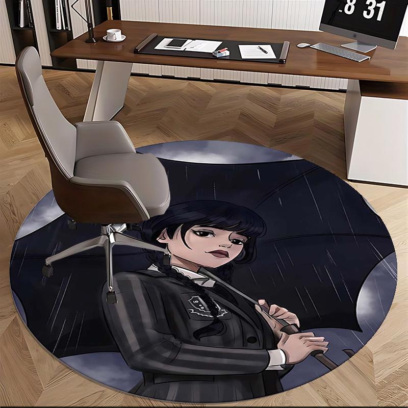 Wednesday Addams Chair Mat Round Rug-Office Carpet, Machine Washable, Non-slip, Suitable for Living Rooms, Bedrooms
