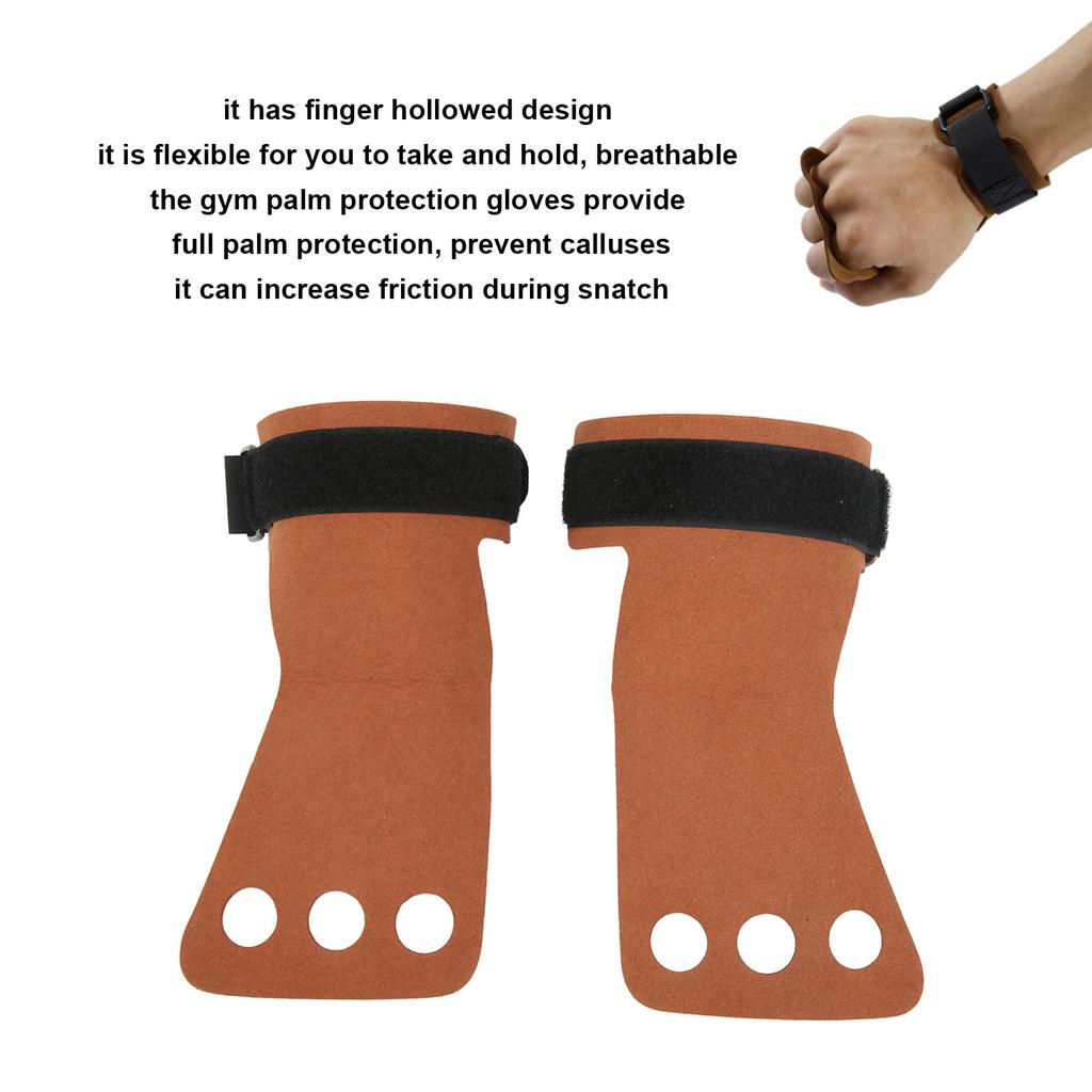 2pcs Gymnastics Palm Protector Imitation Leather Three Fingers Hand Grip for Pull Up Weight Lifting Training Brown