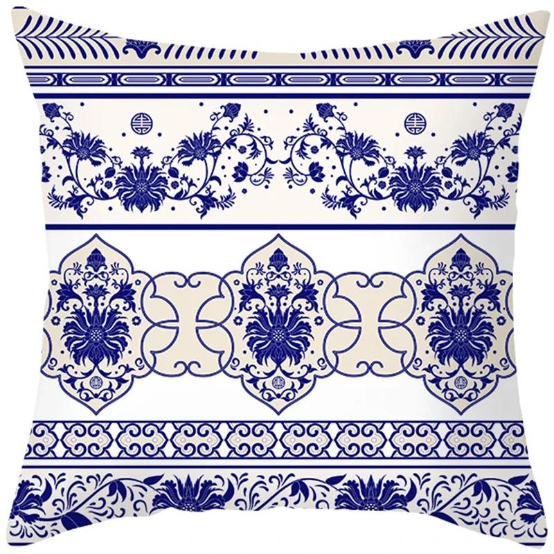 Home Decor Blue and White Floral Pattern Pillow Covers Pattern Cushion Cover Suitable for Sofa Bedroom Car Pillow Cover
