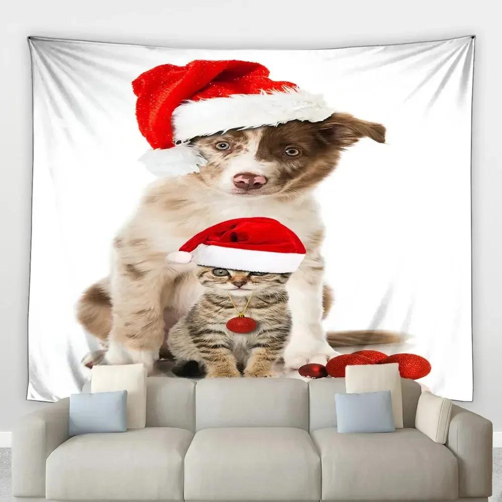 Weihnachten Niedliche Katze Wandteppich Schlafzimmer Wohnzimmer Zuhause Weihnachten Dekorative Wandteppich