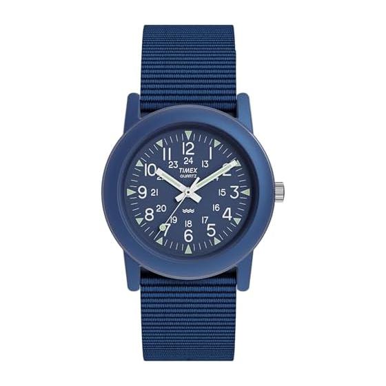 TIMEX Camper 34mm Quartz Analog Watch 2nd Generation Camper Reprint 30m Water Resistant (Blue)