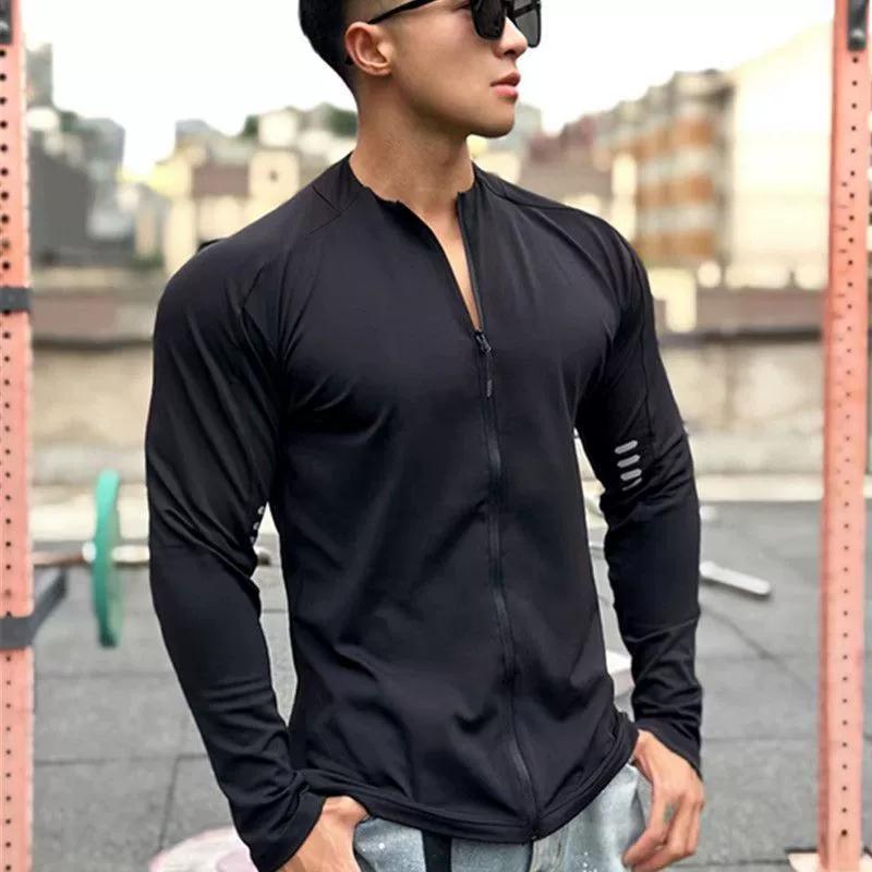 Men's Compression T-shirt Muscle Zipper Shirts Light Weight Slim