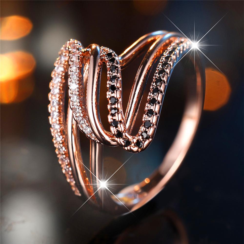 

Luxury Female White Black Zircon Stone Finger Ring Vintage Rose Gold Color Wedding Band Bridal Jewelry For Women 9 білий