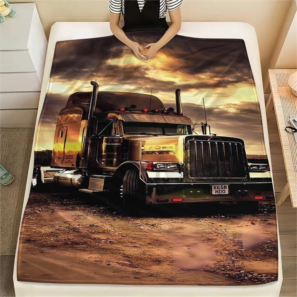 1Pc Truck Print Flannel Blanket, High quality Comfortable for All Seasons, Home Decor, Warmth and Comfort, Perfect for Christmas Gifts