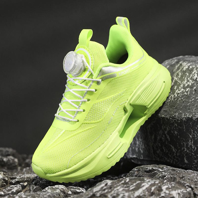 

Jueying Running Shoes Men Children Shock Absorbent Rebound Sports Breathable Student Adult Rotating Button Carbon Plate 31 фарби люмінесцентні зелений колір
