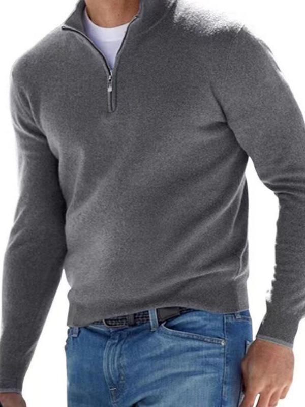 2025 Men's Casual Long Sleeve V-neck Fleece Zipper Polo Shirt