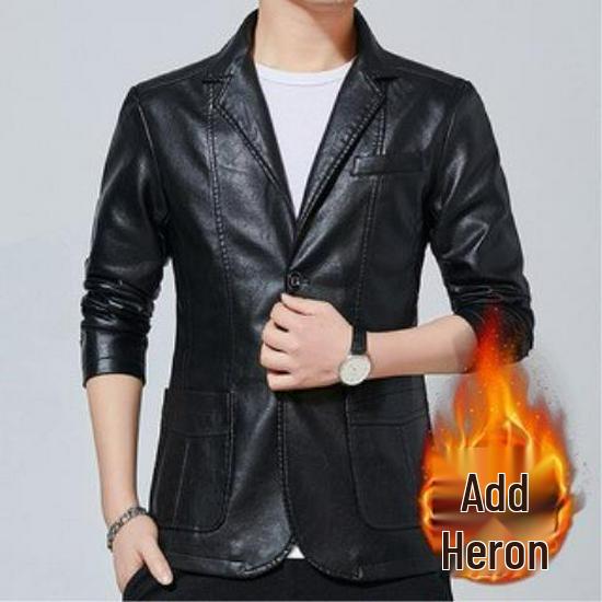 Men's Slim Fit Korean Style Leather Jacket - Trendy Business Outerwear for Autumn/Winter Motorcycle Fashion.