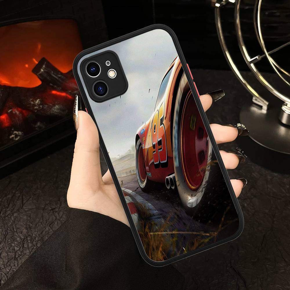 Cartoon Car L-Lightning M-McQueen For IPhone 16 15 14 Plus 13 12 11 Pro Max X XS MAX Translucent Matte Shockproof Cover