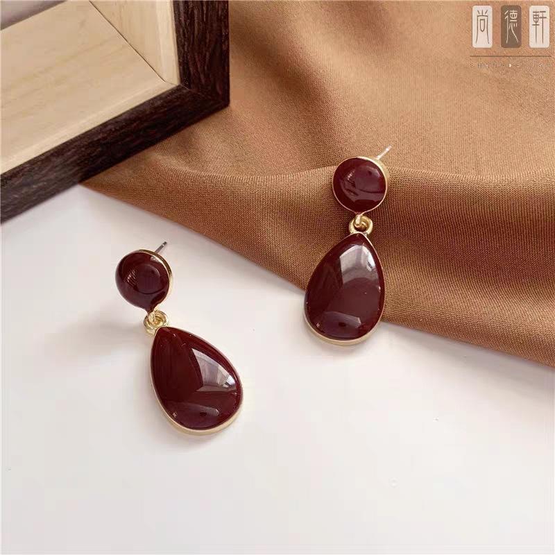 Vintage Red Green Enamel Water Drop Earrings For Women Piercing Ear Jewelry Korean Female Hanging Earring Lovely kolczyki Gift