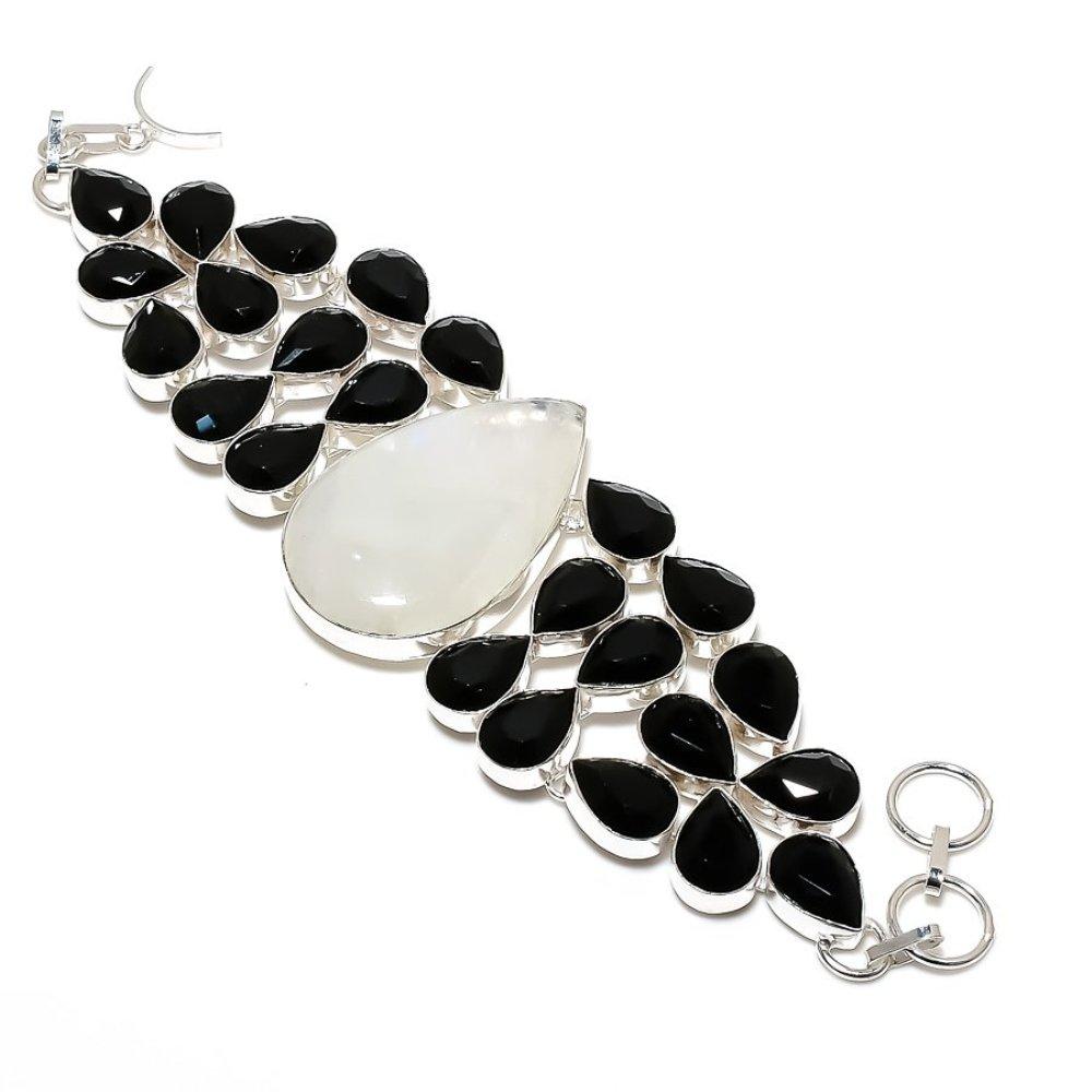 Rainbow Moonstone, Spinel Gemstone Handmade 925 Sterling Silver Bracelet 8" S0r17