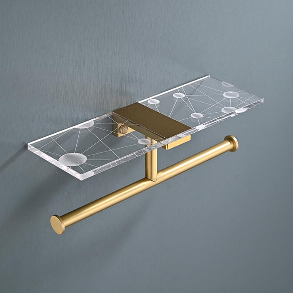 Gold Toilet Paper Holder with Shelf Black Aluminum Creative Acrylic Double Paper Towel Rack Tissue Hanger for Bathroom Kitchen