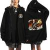 Mens Oversized Hooded Zip-Up Sweatshirt With One Piece Anime Print Plus Size Fleece-Lined Casual Jacket Fall