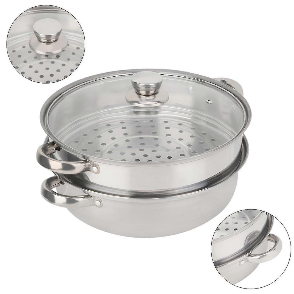 Stainless Steel Steamer, 27cm/11 Inch Steamer Pan with Lid, 2 Tier Multipurpose Steamer Pot Cookware with Handle for Vegetable Dumpling Stock