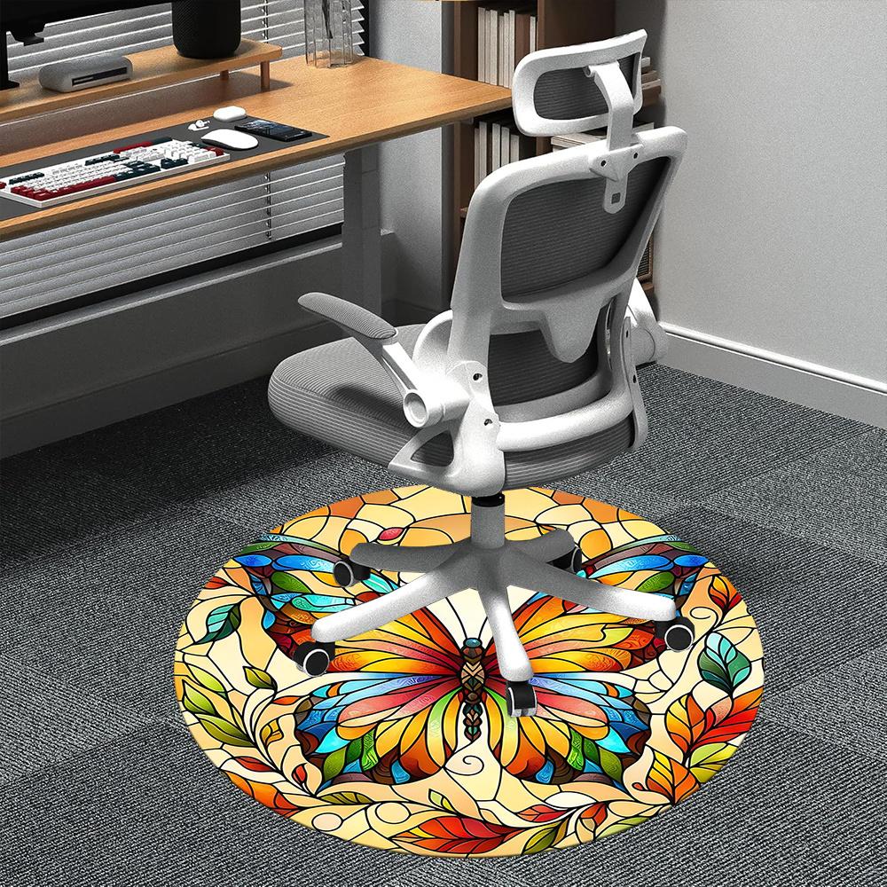 

1pc Butterfly StainedGlass Office Round Area Rug, Indoor Mat Suitable ForOffice, Under Office Chairs Bedroom Living Room Home Decor, Room Deco 030 80cm by 80cm