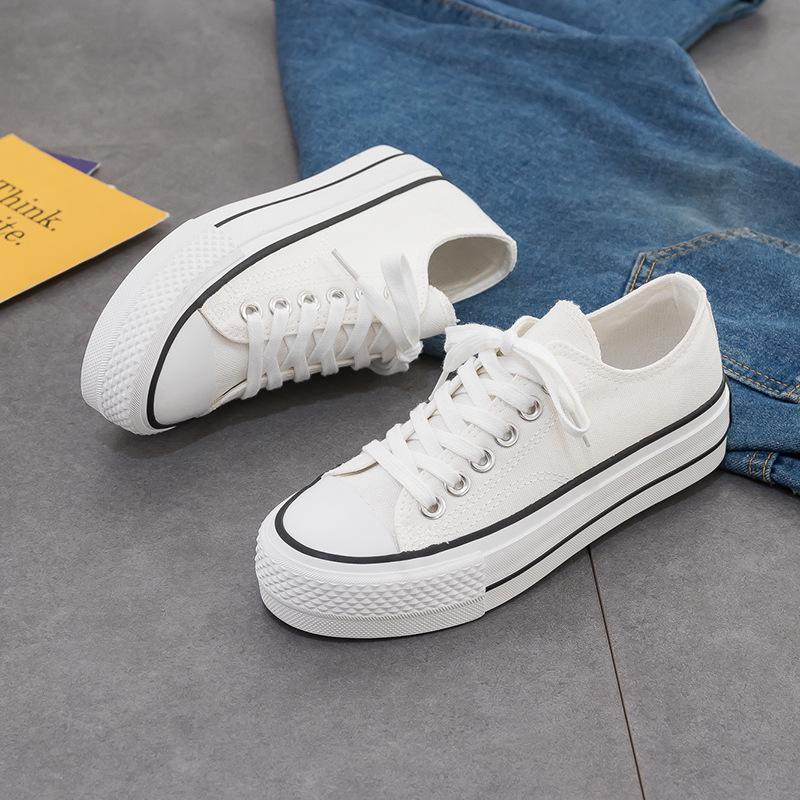 

Женские парусиновые кроссовки на платформе - Ретро белый корейский стиль, Универсальная коллекция осень 2020 39 белый