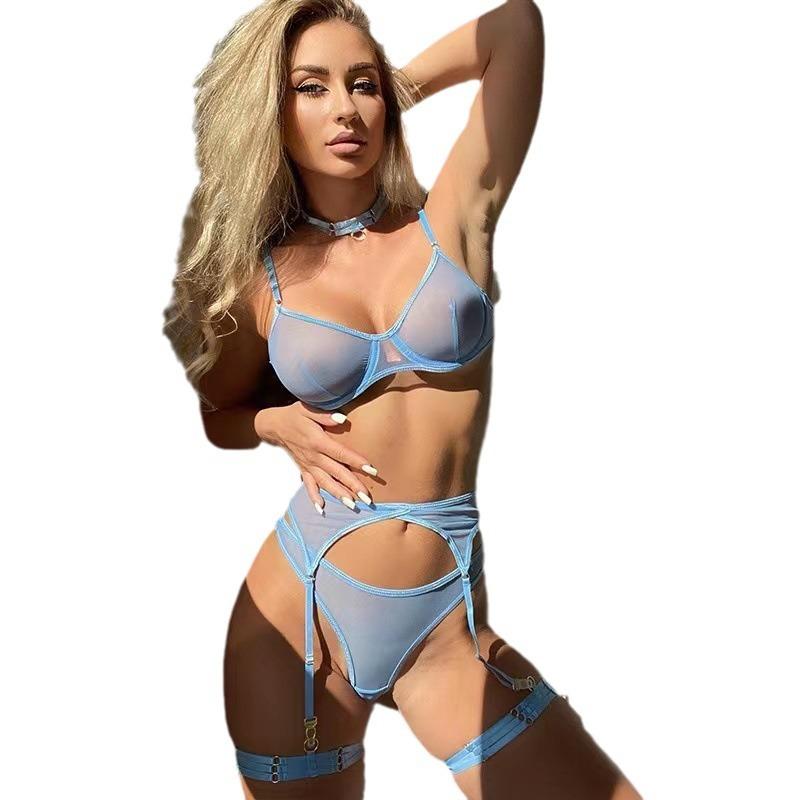New women's clothing fashionable and sexy underwear mesh comfortable and slimming gathering with steel ring four-piece set