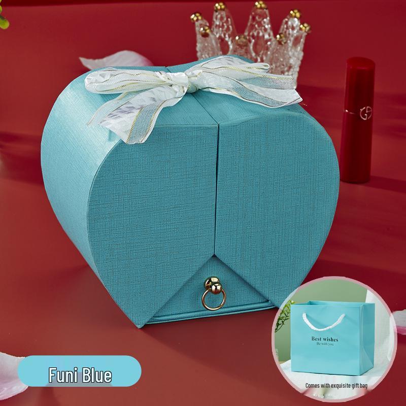 Caja de Regalo de Collar y Anillo Acrílicos Corazón Rosa de Apple – Regalo de San Valentín para Amigos