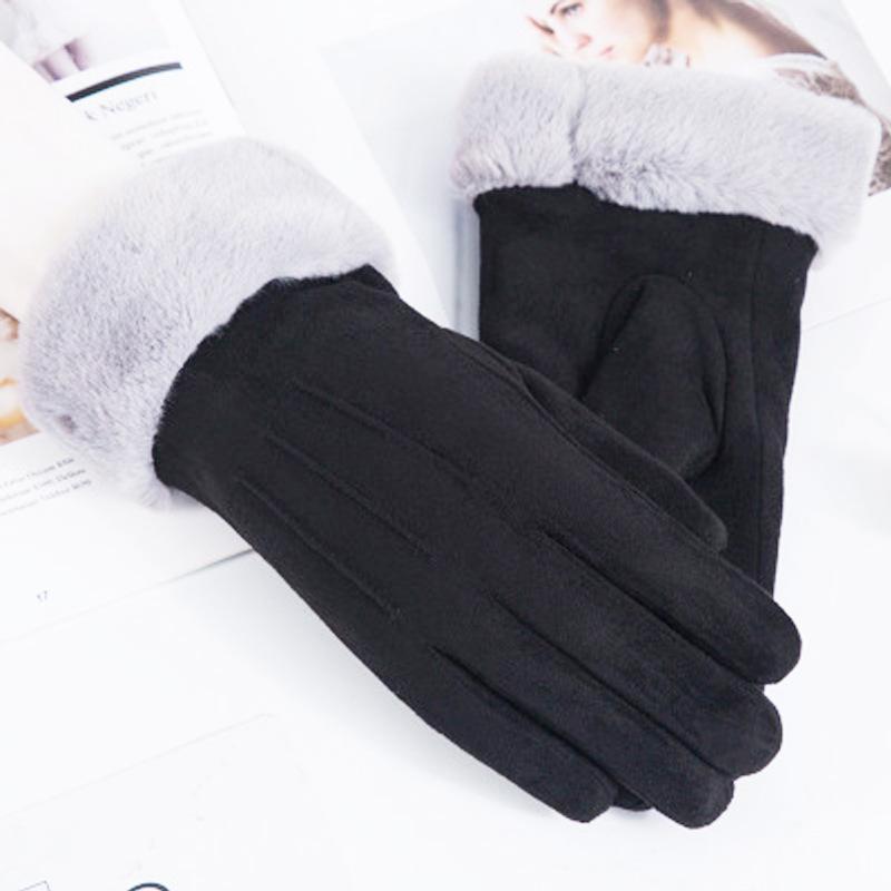 Warm Gloves In Autumn and Winter Suede Gloves Female Plus Velvet Padded Outdoor Cycling Driving Touch Screen Gloves