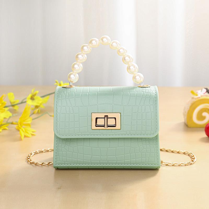 Crocodile Print PVC Jelly Crossbody Bag for Kids with Pearl Accent