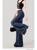 Plus Size Women's Retro Fleece-Lined Jeans: Loose High-Waisted Slimming Straight-Wide Leg Pants for Autumn/Winter 2024
