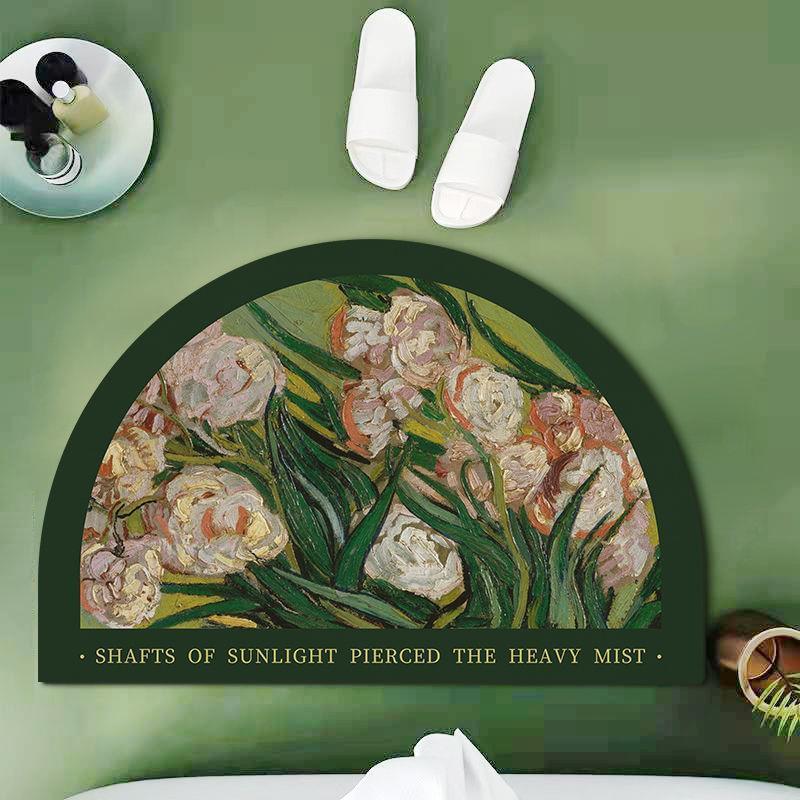 American Retro Flower Diatom Mud Floor Mat, Water-Absorbing Quick-Drying Foot Pad At The Bathroom Door, Washtable, Non-Slip Foot Pad