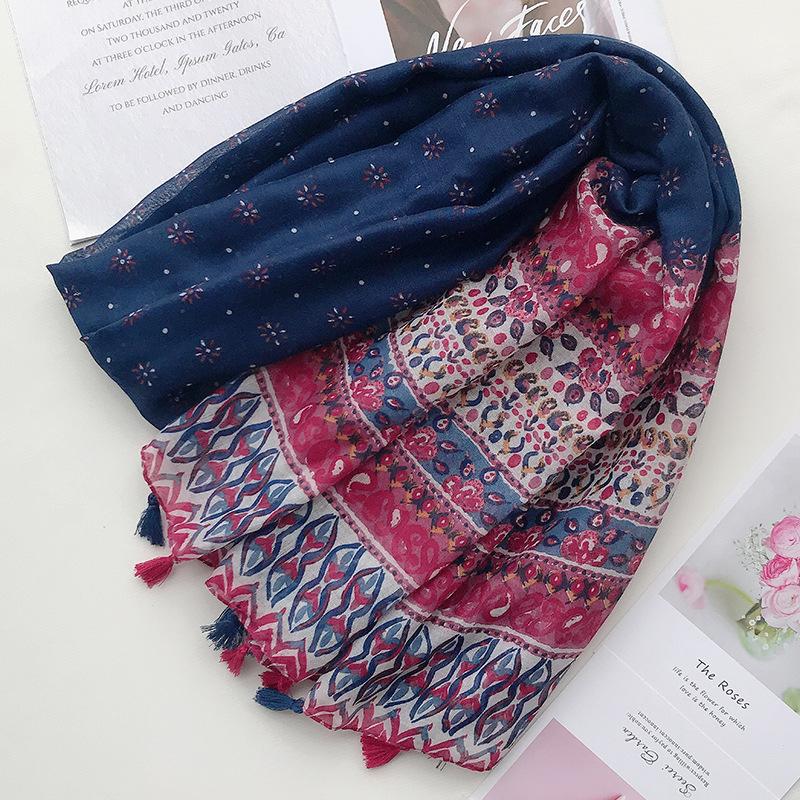 Fashion Head Scarf  New Women Girls Spring Autumn Designer Long Bohemian Ethnic Soft Print Scarf Tassels Wrap Shawl Stole