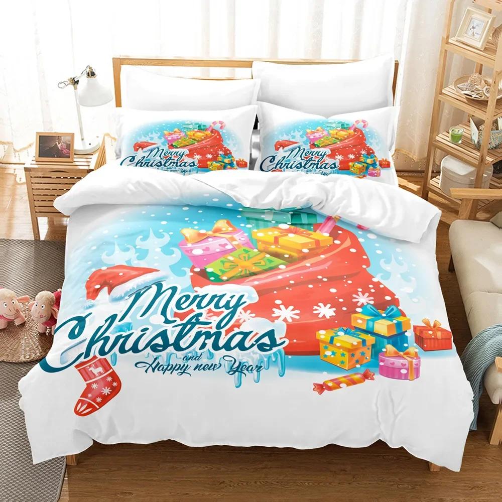 Juego de Cama Copos de Nieve de Invierno Rojo Celebrar Navidad Decoración del Hogar Nieve Alce Papá Noel Funda Nórdica Impresa en 3D Para Niño Niña Adulto