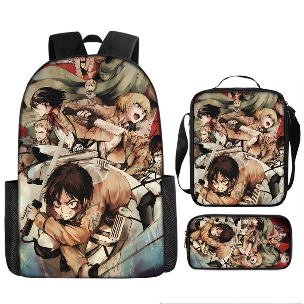 Attack Giant School Bag Anime Men's and Women's Backpacks Student Large Capacity Outdoor Leisure Travel Bag Three-piece Set