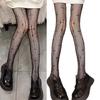 Gothic Punk Sheer Mesh Pantyhose Hosiery Tights for Women Halloween Vintage Crosses Pattern Fishnet Stockings Leggings