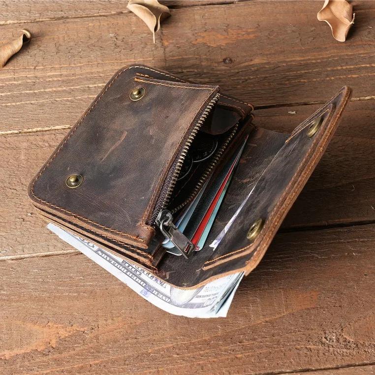 Handgefertigte Vintage Geldbörse aus echtem Leder für Herren mit Münzfach, personalisierte Herrenbrieftasche mit Münzfach und Reißverschluss