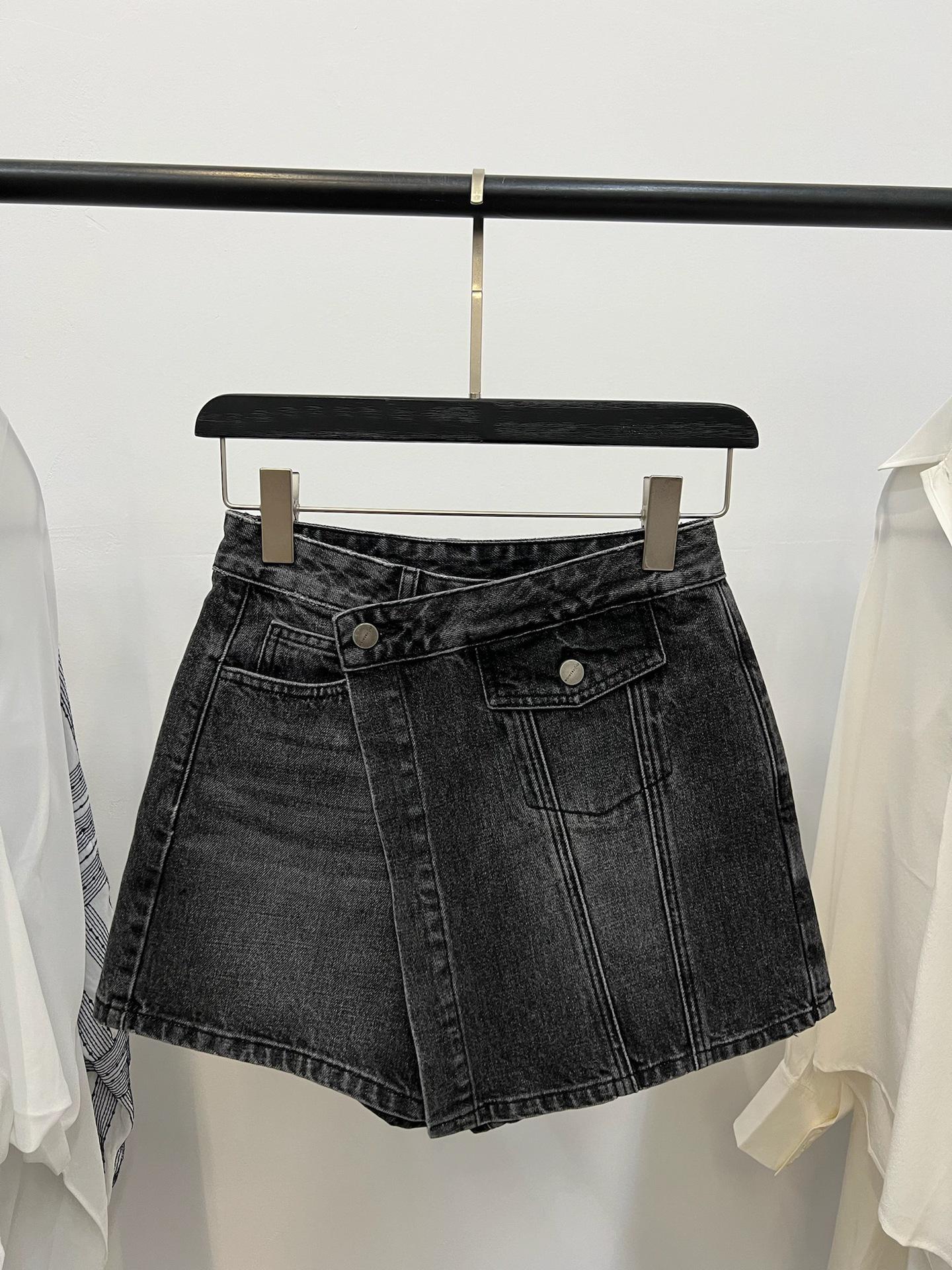 Vintage A-Line Denim Skirt Pants with Slanted Placket Small (S)