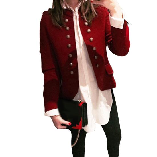 Módní jednobarevné dvouřadé dámské sako s dlouhým rukávem