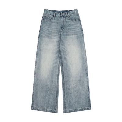 New Spring and Summer Light Blue Washing Jeans Men's Loose Straight A-line Drooping Pants