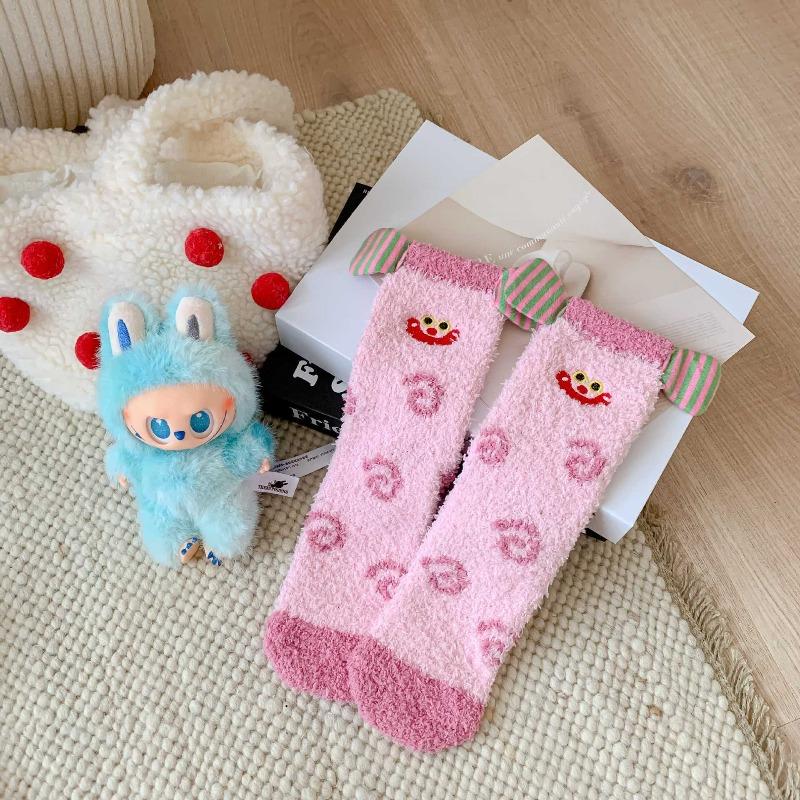 Half-fleece Socks, Winter Fleece Thickening and Warmth, Coral Fleece Socks, Cartoon Cute Floor Socks, Sleep Socks