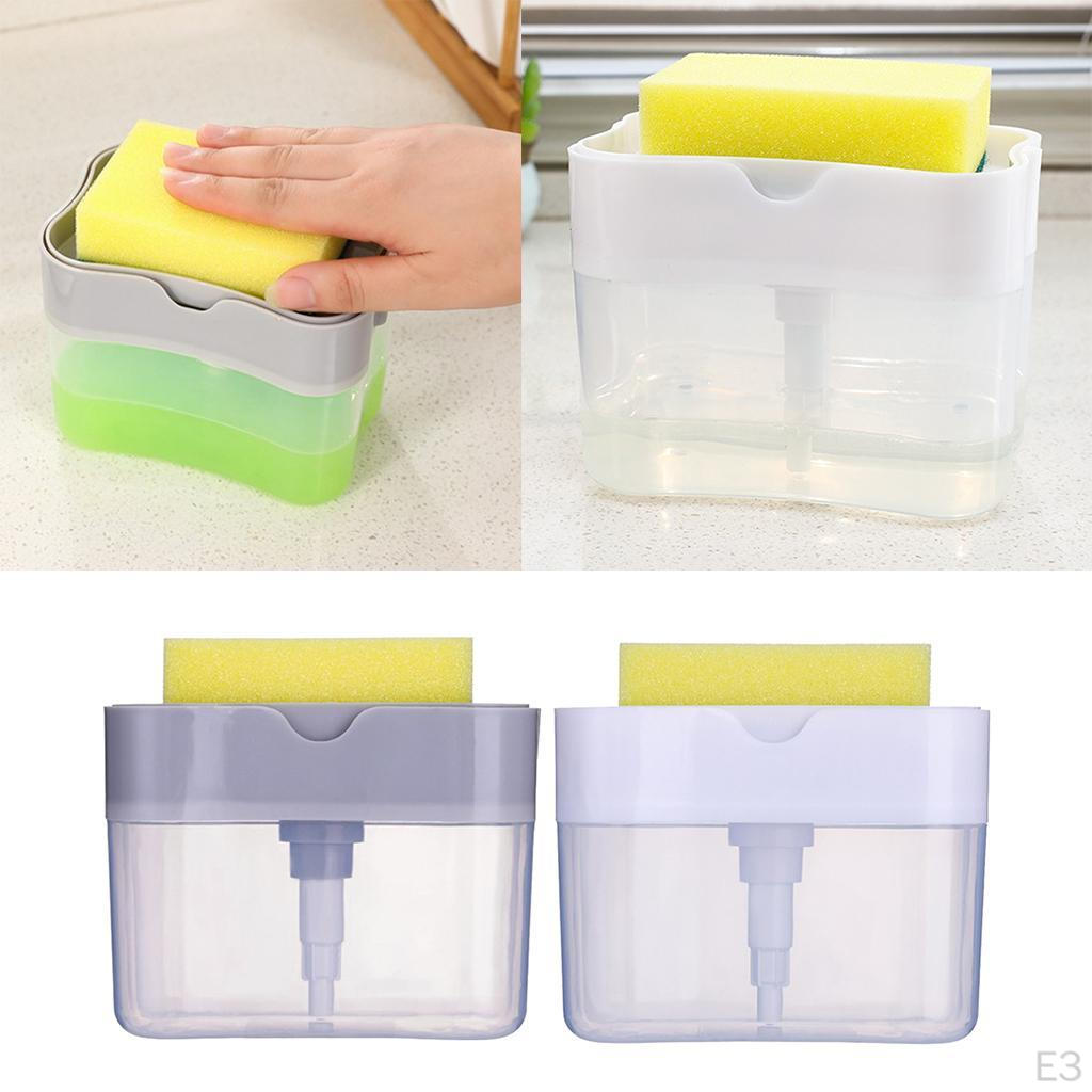 Compact Lightweight Soap Pump Dispenser with Sponge Scrubber Holder Tray for Cleaning Dishes, Bowls,