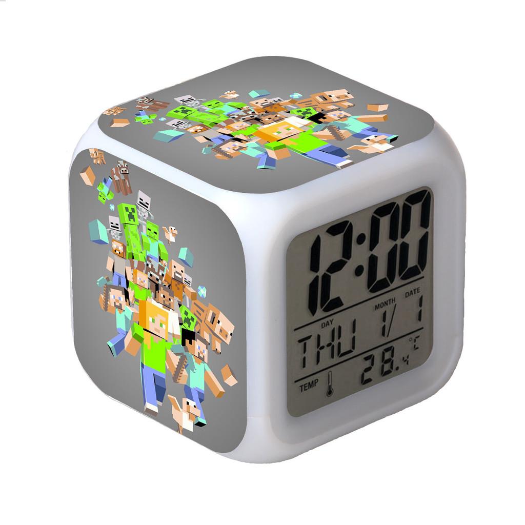 Minecraft Alarm Clock Led Night Light Colourful Changing Desktop Decoration