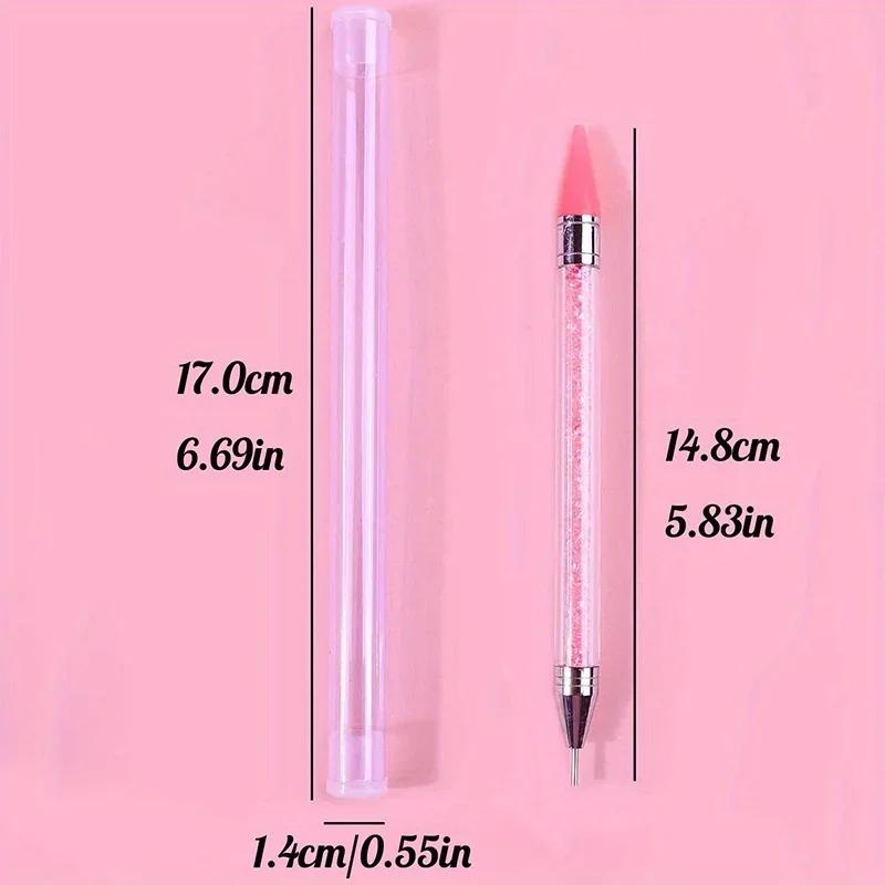 

Кисть для дизайна ногтей для маникюра, двухсторонняя, точечная ручка для рисования точек, точечная ручка, средство для подбора страз, восковой карандаш, инструмент с хрустальной ручкой розовый