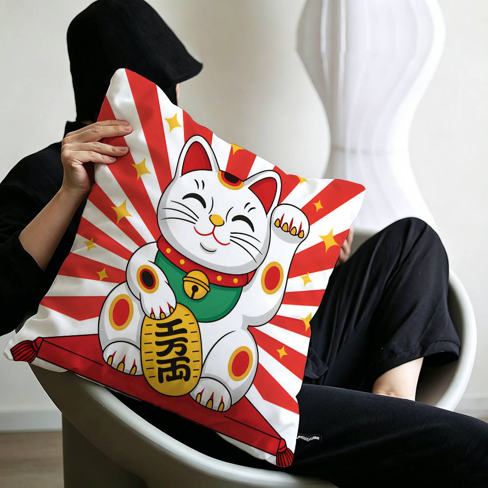 Maneki Neko Rich Luck Money Cat Personalized Pillow Cover Kids Bedroom Wild Party Decor Pillowcase kid Birthday shower Gift