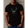 European Sizes Men's Casual Deer Print T-Shirt - Soft Polyester, Crew Neck, Short Sleeve, Summer Top