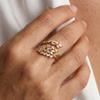 Lucky Wheat Ear-Inspired Open Ring for Women Golden-Tone Sparkly CZ Stone Adjustable Romantic Gift for Her Birthday Anniversary