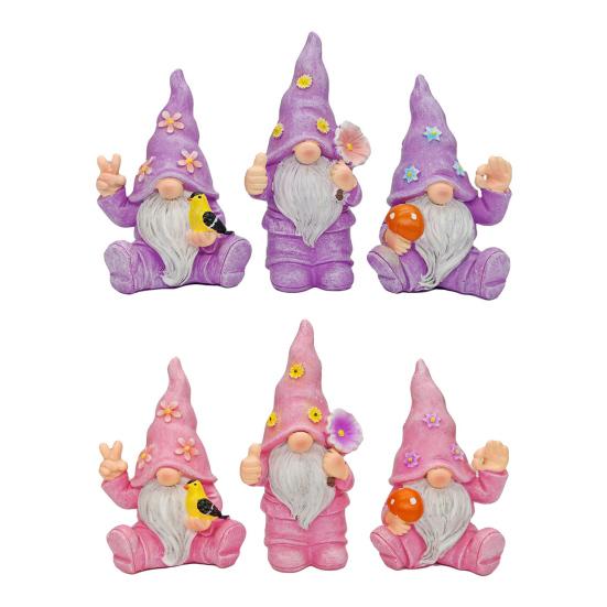 3 Pcs/Set Flower Gnome Figurines Collectible Dwarf Wearing Floral Hat Ornaments Desktop Gnome Statues for Home Cabinet Shelf Decorations