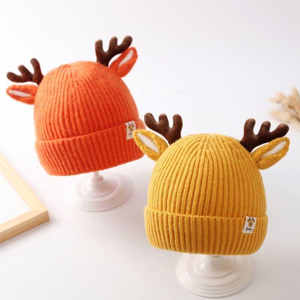 Elk Antlers Warm Knitted Hats Thickened Ear Protection Hats Pullover Princess Cap  Autumn Winter