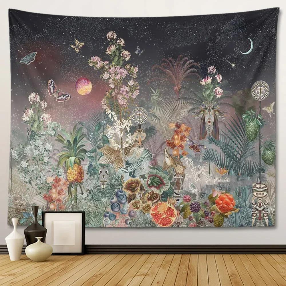 Retro European Style Floral Plant Theme Wall Hanging Bedroom Decorative Wall Tapestry Home Room Living Room Decoration