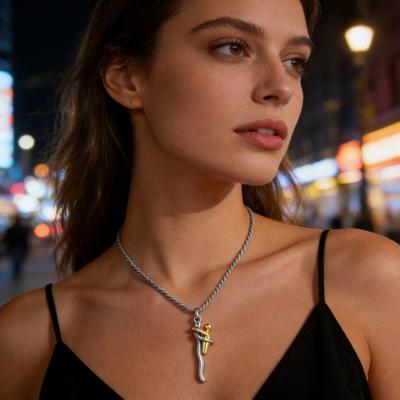 Family Hug Pendant Necklace Adjustable Chain Length Two-Tone Silver Golden Emotional Design Necklace Mother Child Jewelry