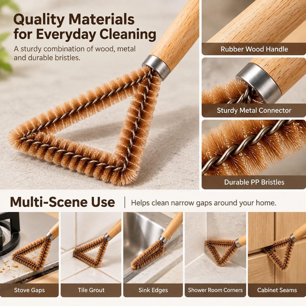 Hard Bristles Gap Cleaning Brush Wooden Handle Corner Cleaning Brush Kitchen & Bathroom Use