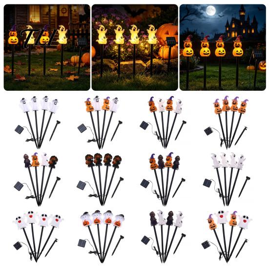 Festive Outdoor Lighting 4Pcs/Set Halloween Solar Ghost Stake Light, 4-in-1 Pumpkin with LED Lights Lights, Waterproof Decorative Lamp for