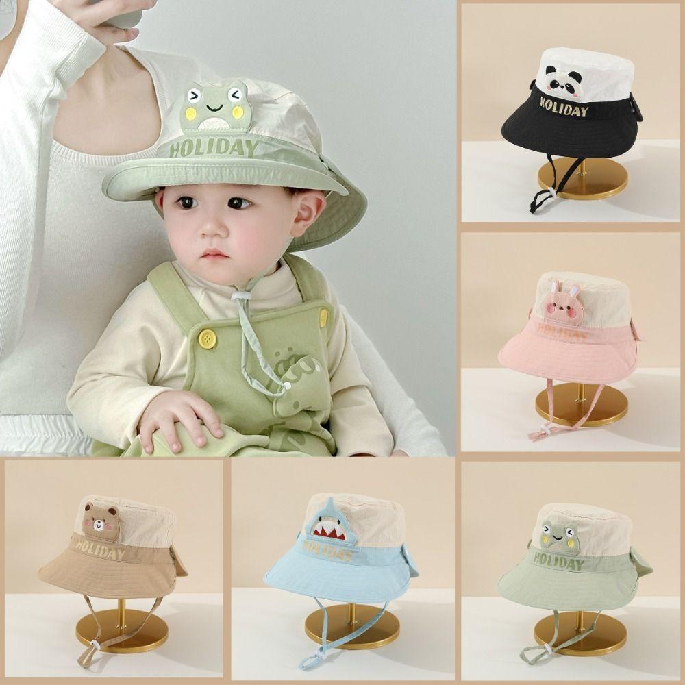 Breathable Kids Shawl Sunhat Cartoon Animals Children Fishman Hat  1-5 Years Old