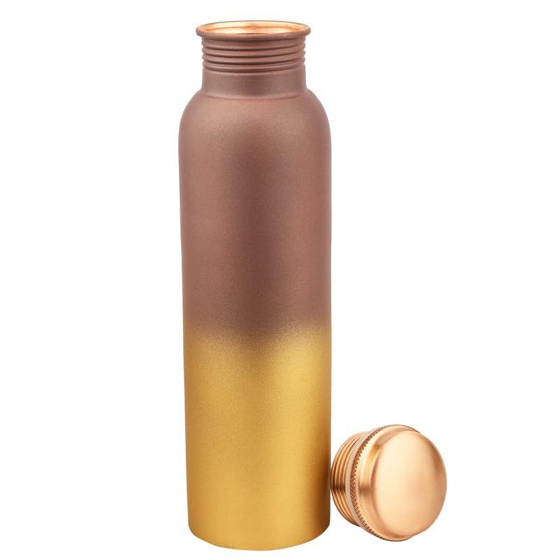 Pure Copper Water Bottle 950 ML - Jointless, Leakproof, Double Printed Design Best Gifts for Family and Friends| Gold & Brown - Set of 2
